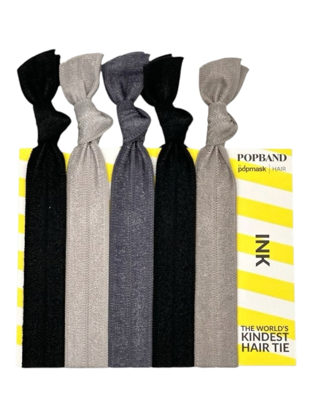 POPMASK Black Ink Popband Anti-Snag Hair Ties Black Gray Silver for Dark Hair